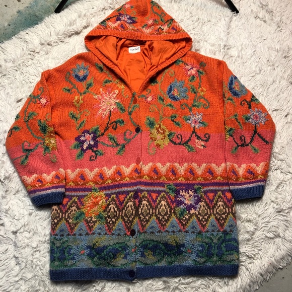 Together Sweaters - Vintage ugly? hand knit hooded sweater coat